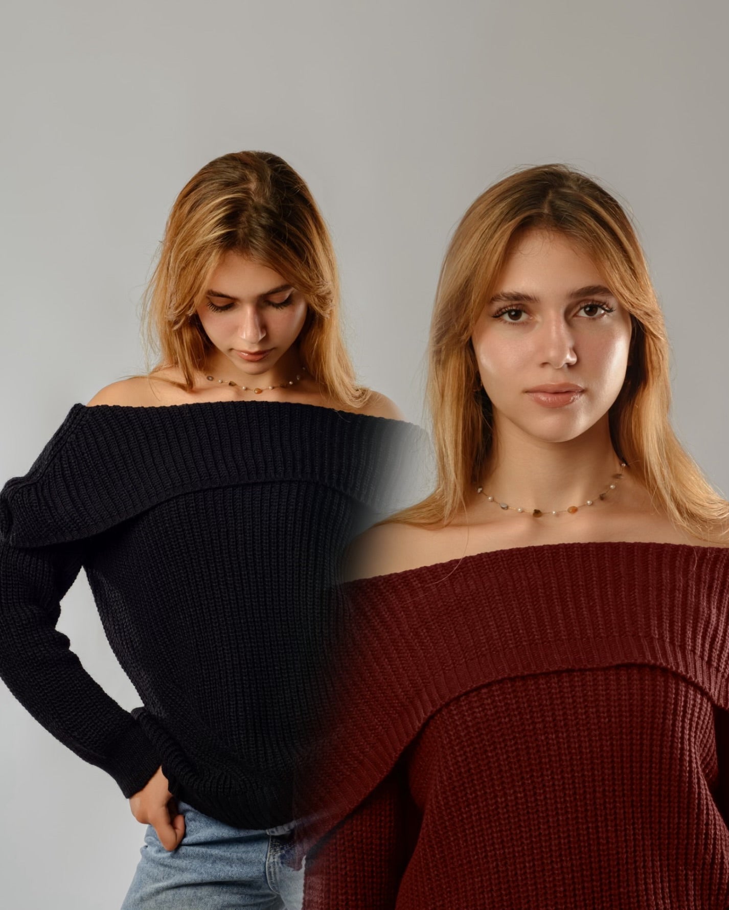 Burgundy+black offshoulder bundle